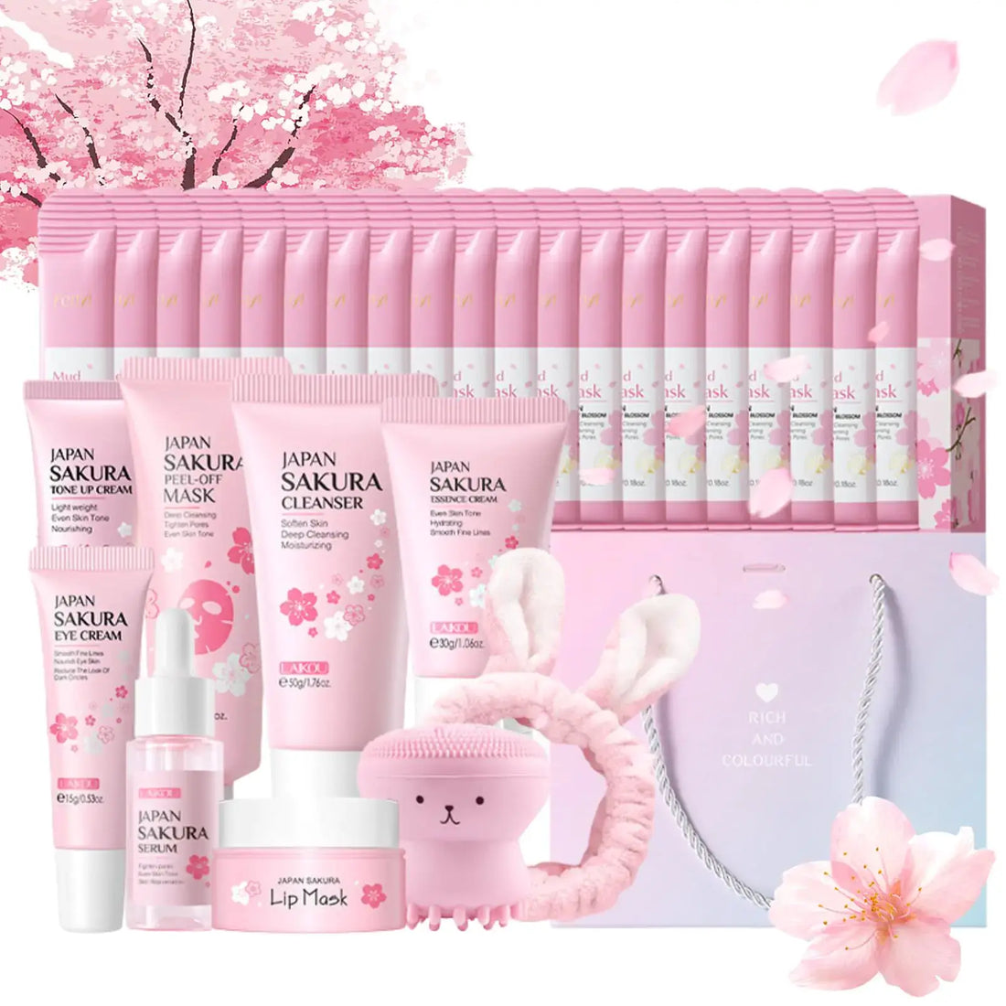 Cherry Blossom 32 Piece Skincare Set Luxury for Women