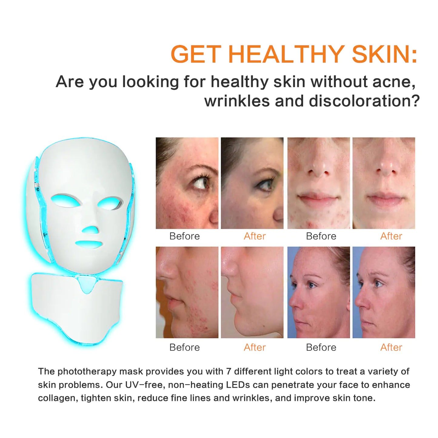 LED Light Therapy Face Mask - 7 Colour Photon Skin Rejuvenation Device