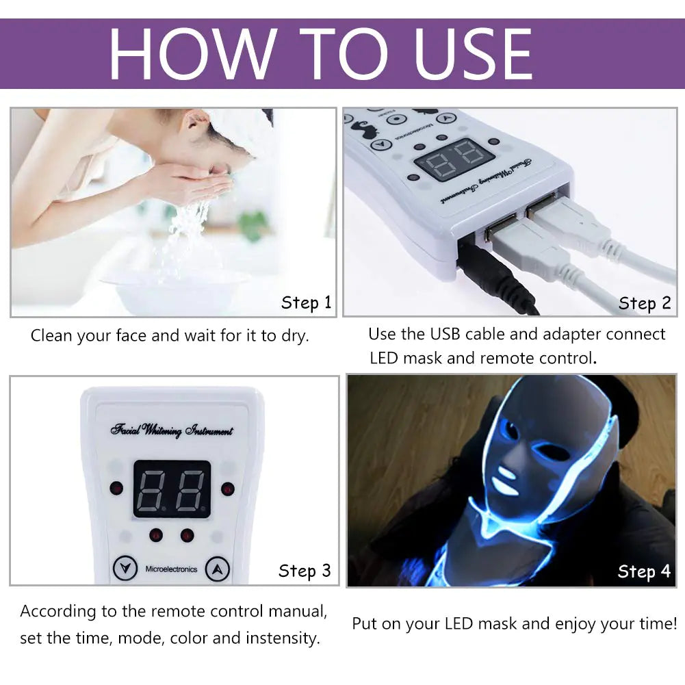 LED Light Therapy Face Mask - 7 Colour Photon Skin Rejuvenation Device