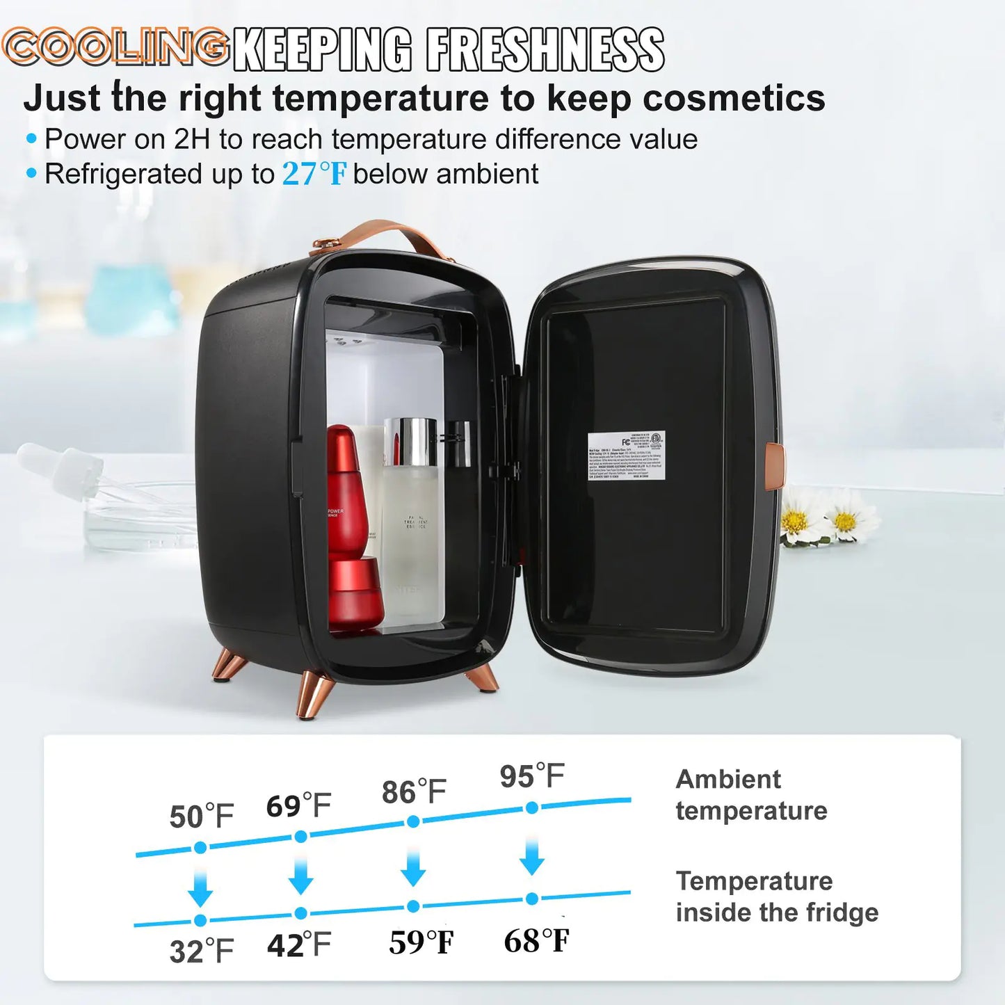 Mini Skincare Fridge with LED Mirror - 6L Beauty Refrigerator for Cosmetics