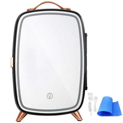 Mini Skincare Fridge with LED Mirror - 6L Beauty Refrigerator for Cosmetics