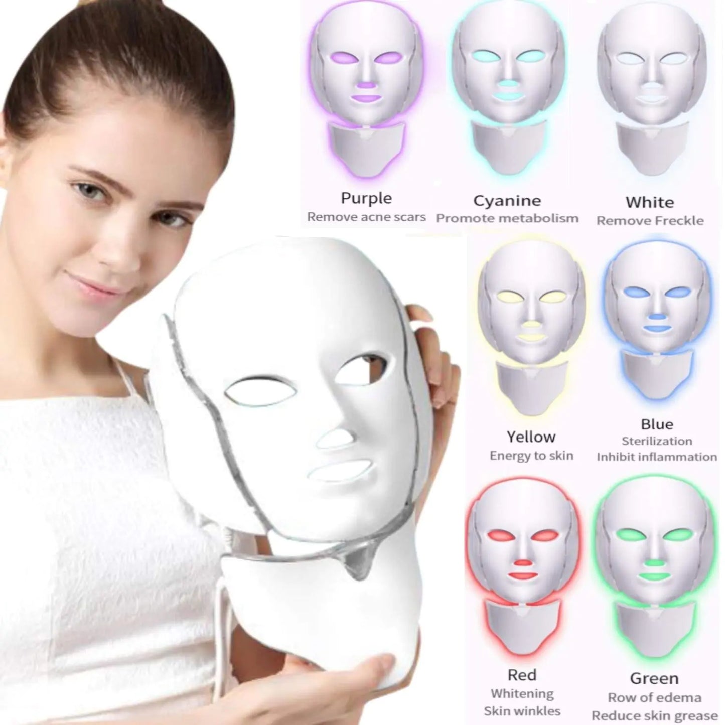 LED Light Therapy Face Mask - 7 Colour Photon Skin Rejuvenation Device